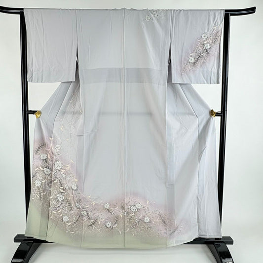 訪問服 身長163cm 袖長65cm M 單層 辻花染 漸層 灰紫 純蠶絲 名品級