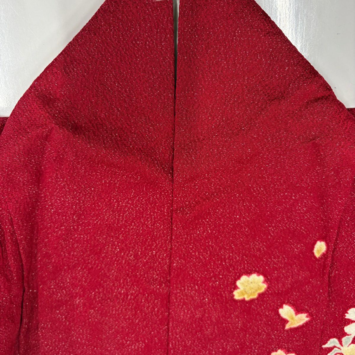 【美品】振袖禮服 身長154cm 袖長66cm M 雙層 櫻花 手毬 銀通 銀銀彩 紅 純蠶絲 名品級