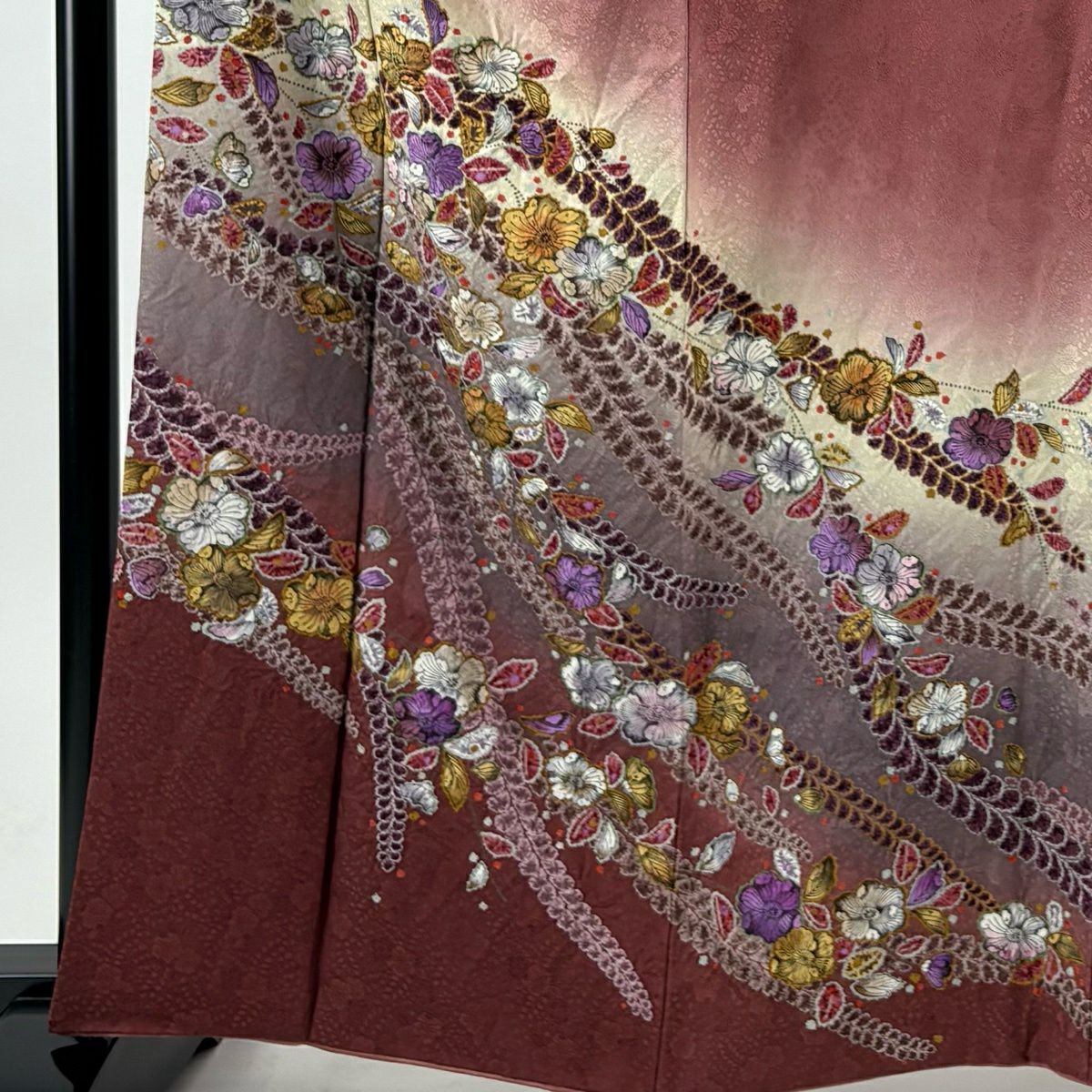 訪問服 身長163.5cm 袖長68cm L 雙層 落款あり 辻花染 漸層 小豆 深藍 純蠶絲 名品級
