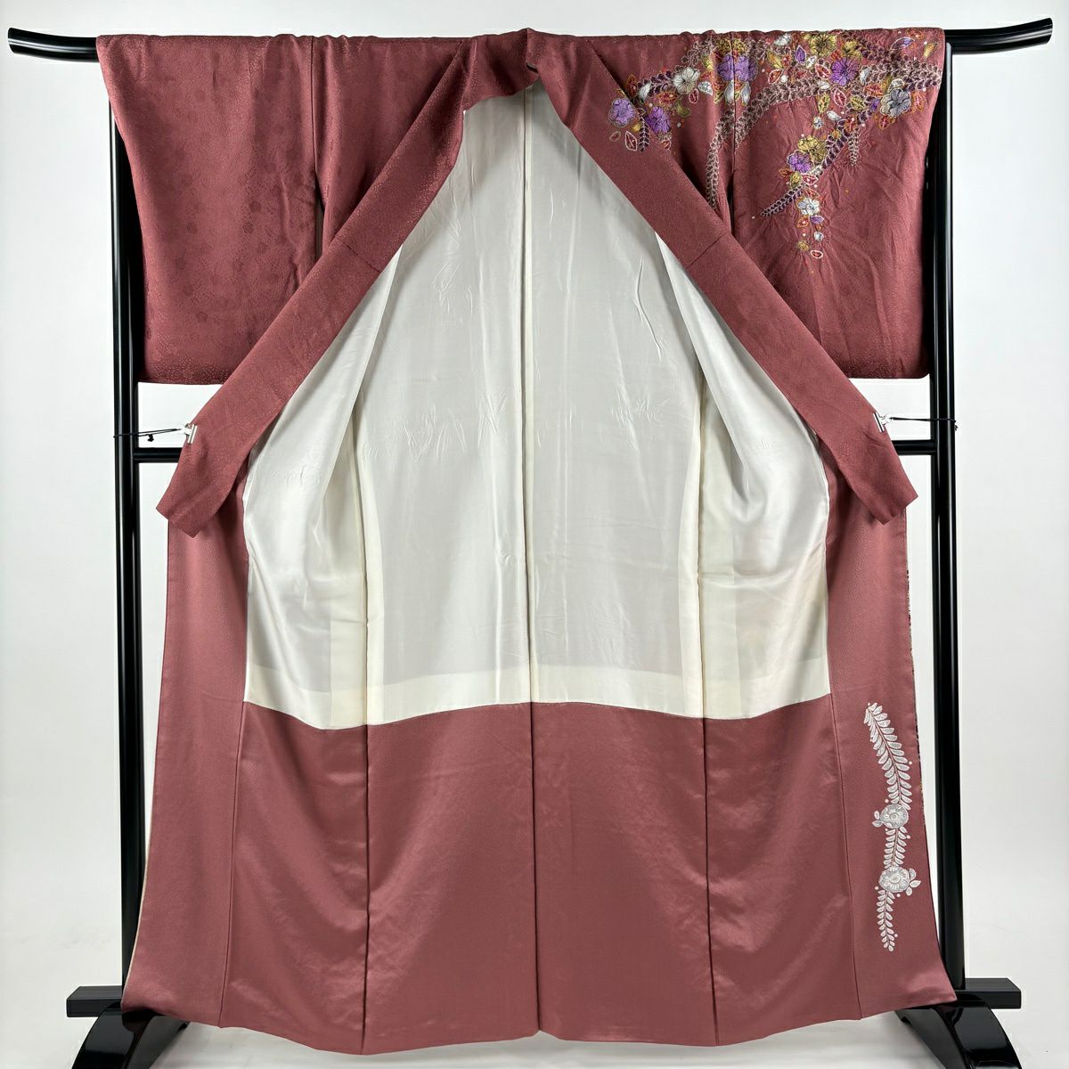 訪問服 身長163.5cm 袖長68cm L 雙層 落款あり 辻花染 漸層 小豆 深藍 純蠶絲 名品級