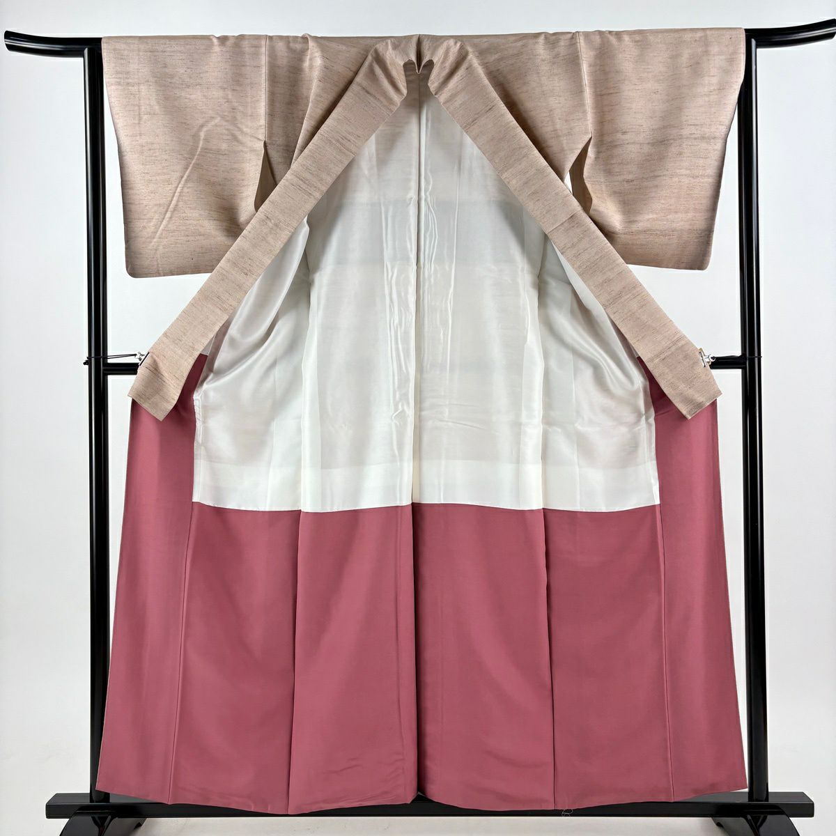 【美品】 紬織 身長158cm 袖長63.5cm S 雙層 野蠶絲 證書附帶 薄小豆 純蠶絲 逸品級