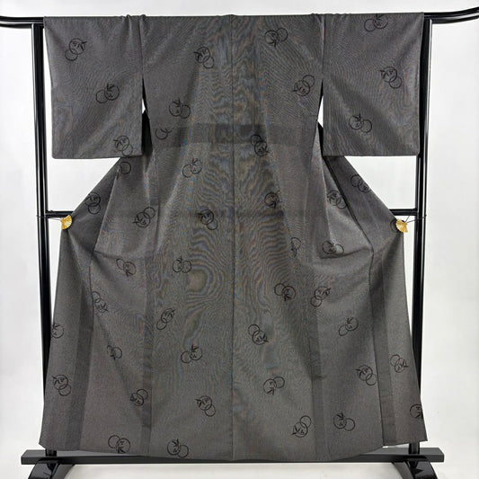 【美品】 塩澤紬織 身長159.5cm 袖長64.5cm M 單層 塩澤紬織 塩澤物語 證書あり 葉與實 縱條 黑灰 純蠶絲 逸品級