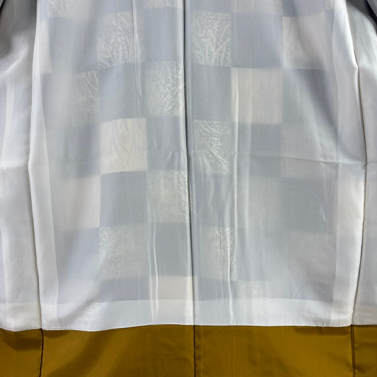 【美品】 小紋 身長176.5cm 袖長69.5cm L 雙層 紬織織 落款あり 市松樹 勿忘草 茶綠 純蠶絲 逸品級