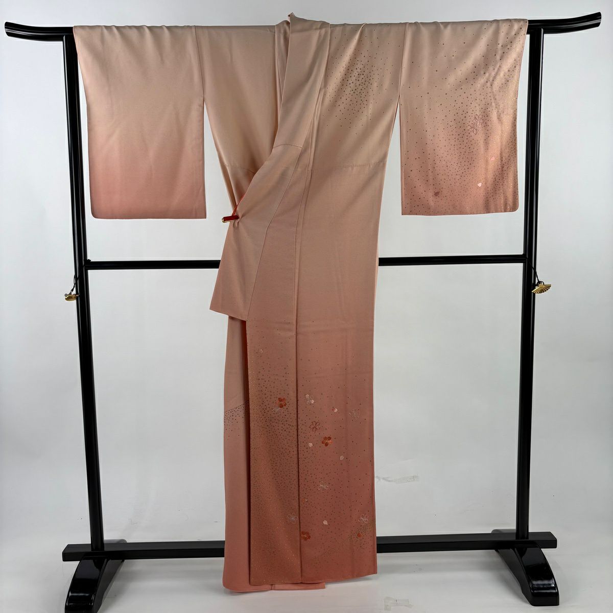 訪問服 身長163cm 袖長67cm M 雙層 人間國寶 福田喜重 落款あり 櫻花 金金箔散佈 刺繡 金銀彩 粉紅 純蠶絲 逸品級 一つ紋