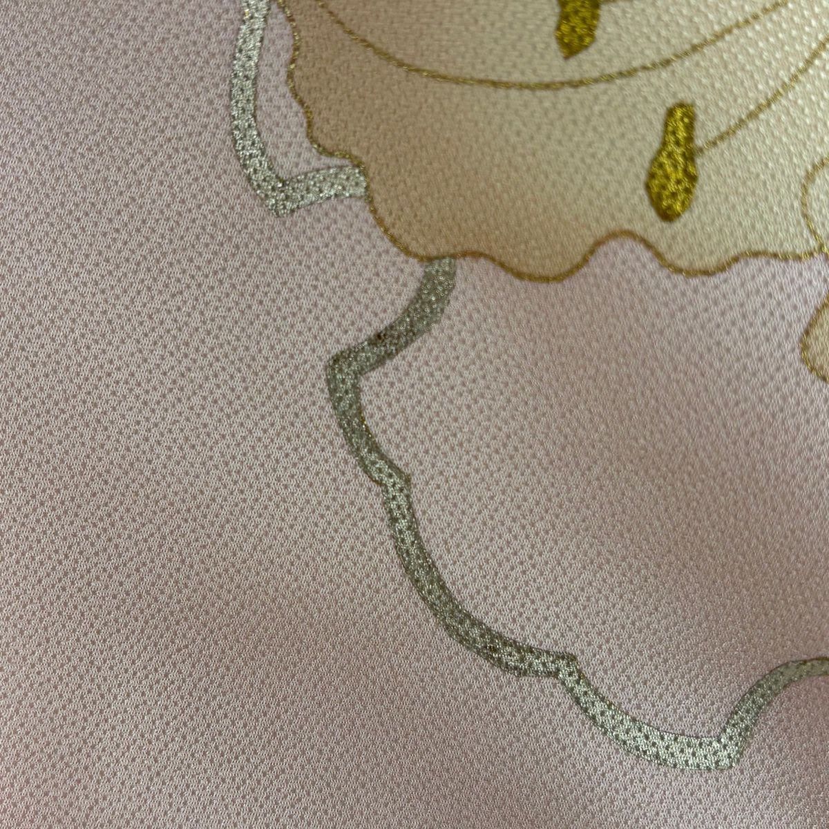 付下 身長169cm 袖長67cm M 雙層 渡邊雪三郎 落款あり 百合 雪輪 金銀彩 淺粉色 純蠶絲 逸品級