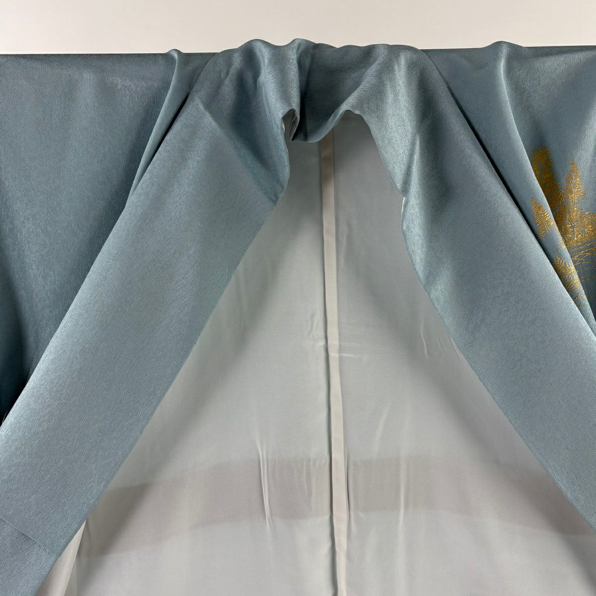 【美品】 付下 身長170cm 袖長67.5cm L 雙層 和田光正 落款あり 建物 竹子 金銀彩 漸層 水藍 純蠶絲 逸品級