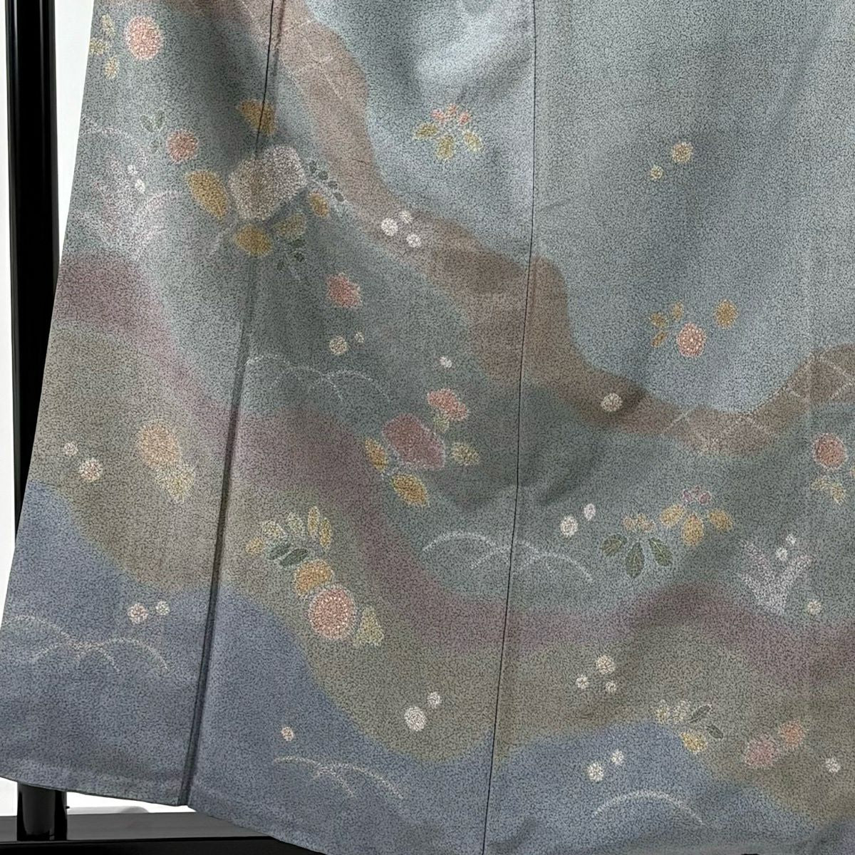 訪問服 身長160cm 袖長66cm M 雙層 牛首紬織織 地 落款あり 梅花 露芝 金銀彩 絞染 青灰 純蠶絲 逸品級 一つ紋