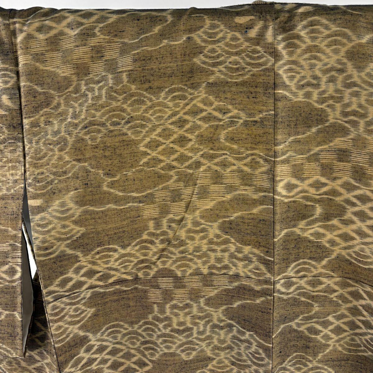 【美品】 付下 身長156.5cm 袖長65.5cm M 雙層 天然阿波藍 佐藤昭人認定書附 証紙あり 雲文 青海波 薄黃土 茶 純蠶絲 逸品級