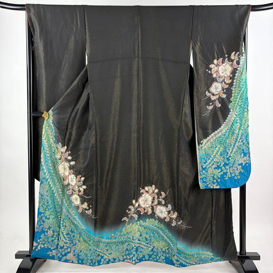 振袖禮服 身長161.5cm 袖長68cm L 雙層 辻花染 金銀彩 漸層 黑 純蠶絲 逸品級