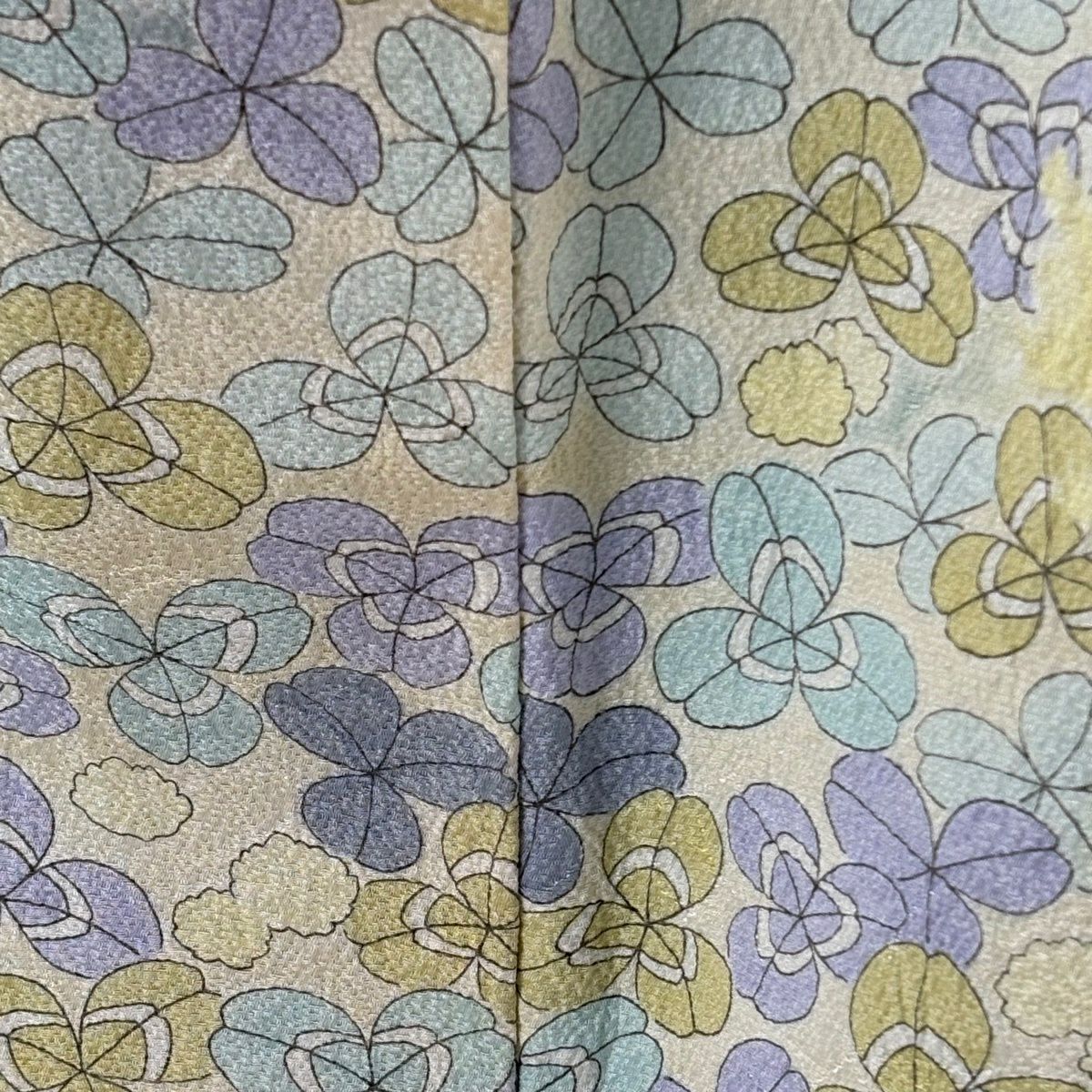訪問服 身長156.5cm 袖長65.5cm M 雙層 附有落款 白三葉草 絞染 漸層 水藍色 純蠶絲 逸品級