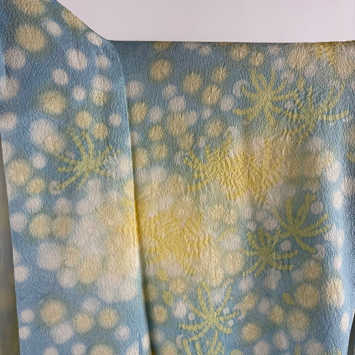 訪問服 身長156.5cm 袖長65.5cm M 雙層 附有落款 白三葉草 絞染 漸層 水藍色 純蠶絲 逸品級