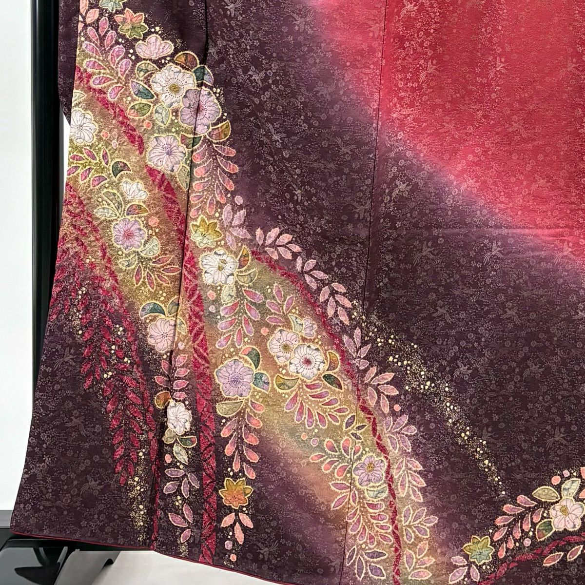 振袖禮服 身長164.5cm 袖長67cm M 雙層 徳永憲峯 落款あり 辻花染 金通し 金銀彩 紅紫 純蠶絲 逸品級