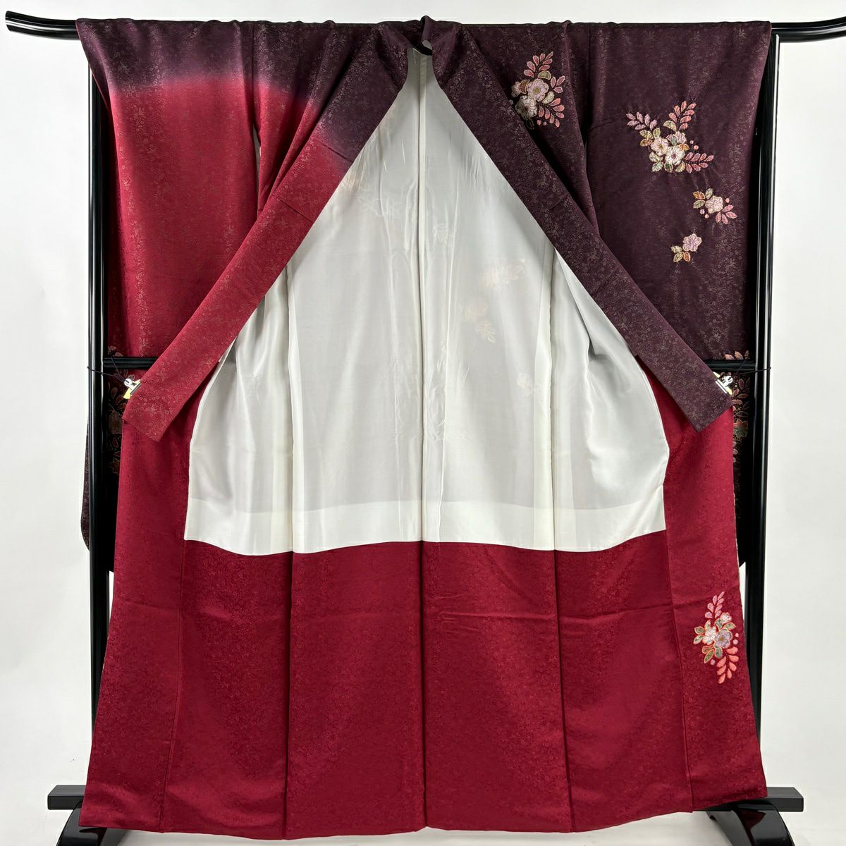 振袖禮服 身長164.5cm 袖長67cm M 雙層 徳永憲峯 落款あり 辻花染 金通し 金銀彩 紅紫 純蠶絲 逸品級