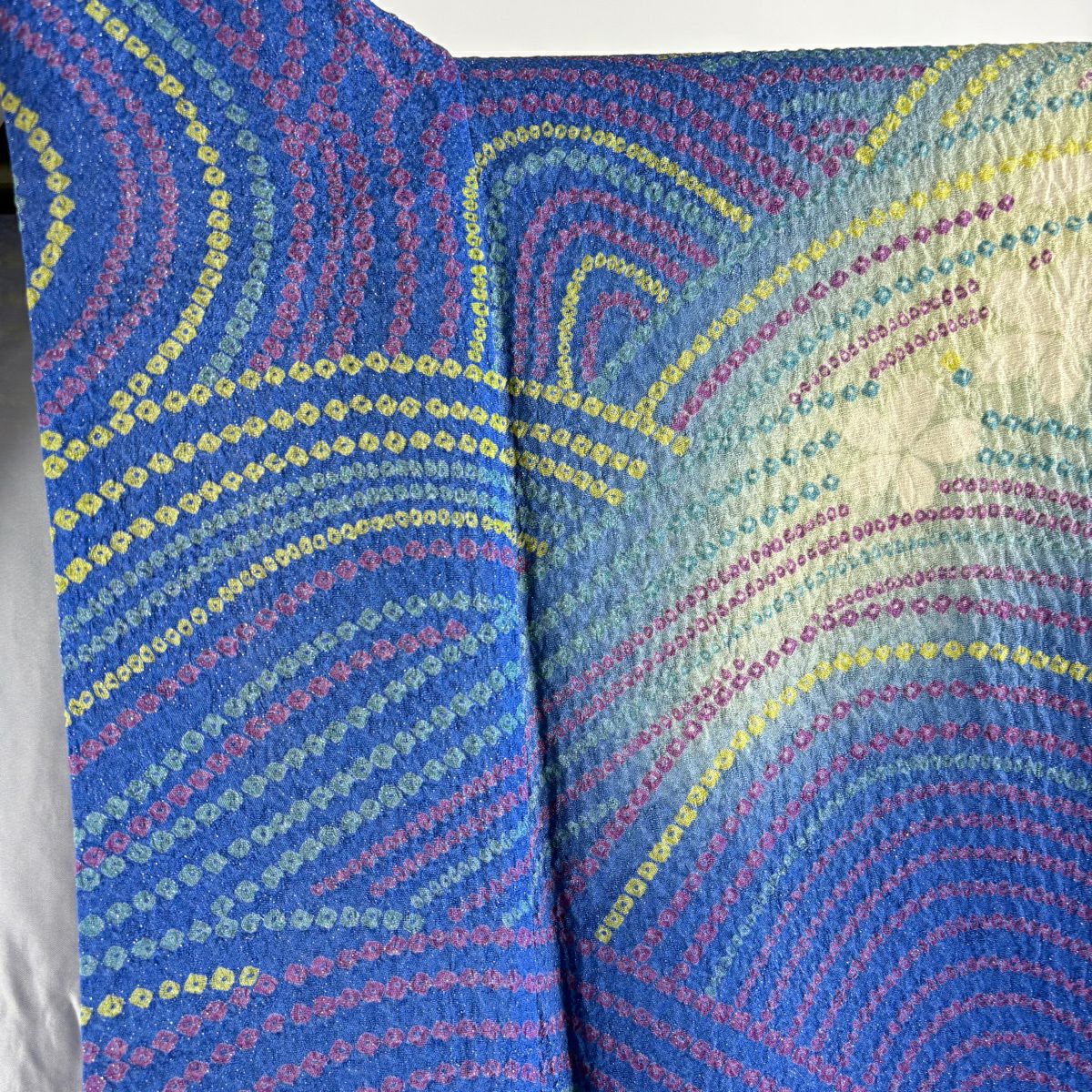 【美品】振袖禮服 身長161cm 袖長67cm M 雙層 鈴乃屋 櫻花 流水 銀通 金絲 藍 純蠶絲 逸品級