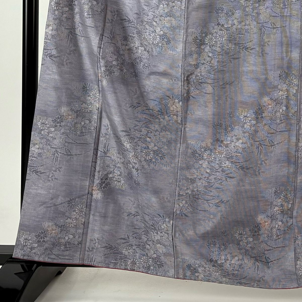 【美品】 大島紬織 身長163cm 袖長63cm S 雙層 都喜ヱ門 證書附帶 秋草 霞 灰紫 純蠶絲 逸品級