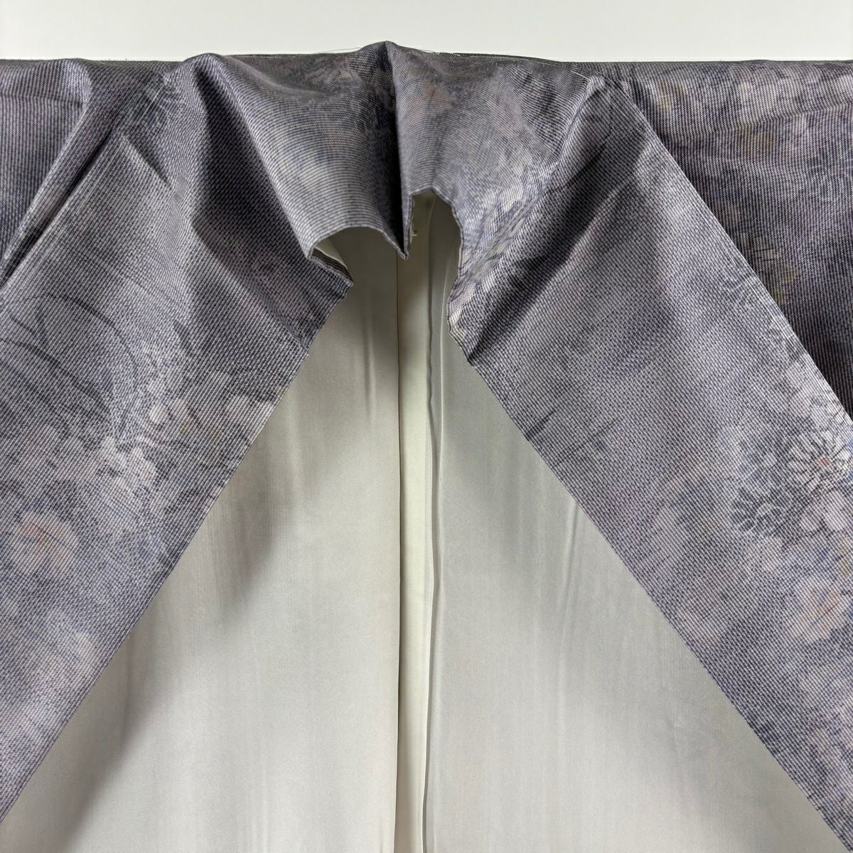 【美品】 大島紬織 身長163cm 袖長63cm S 雙層 都喜ヱ門 證書附帶 秋草 霞 灰紫 純蠶絲 逸品級