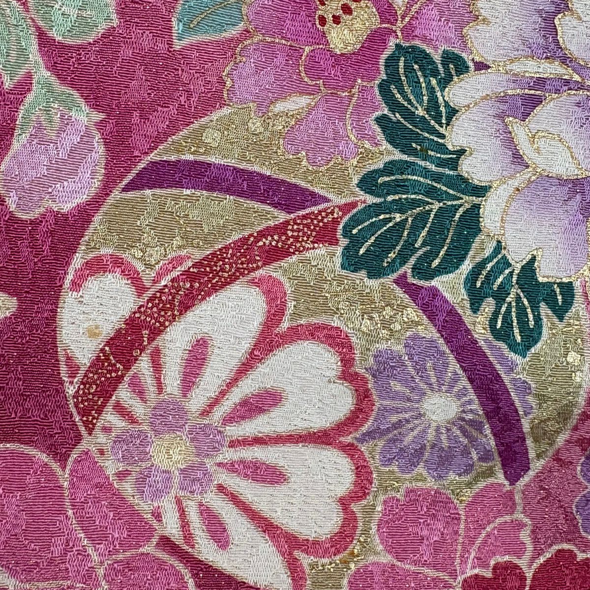【美品】振袖禮服 身長171cm 袖長69cm L 雙層 草花紋紋 手鞠 金通し 金銀彩 粉紅 純蠶絲 逸品級