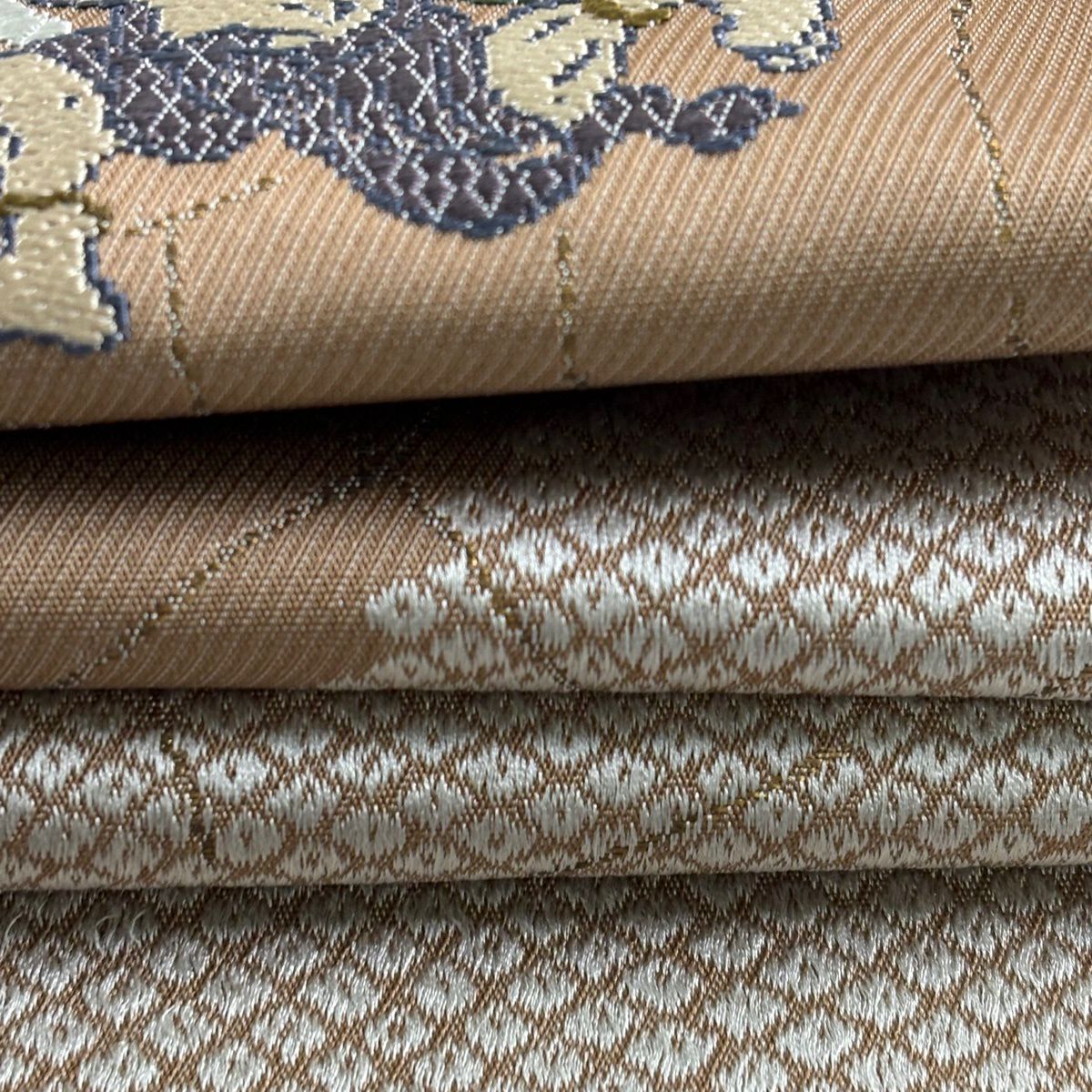 【美品】 袋帶 逸品級 風神雷神 蜘蛛網 金金箔 小豆 深藍 六通 純蠶絲