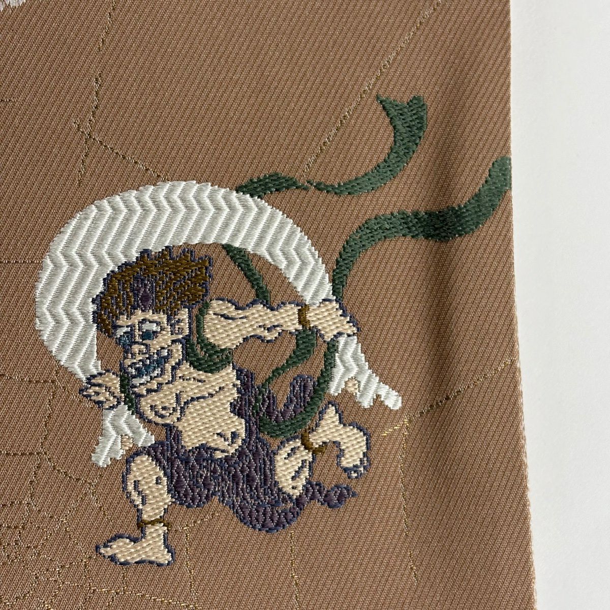 【美品】 袋帶 逸品級 風神雷神 蜘蛛網 金金箔 小豆 深藍 六通 純蠶絲
