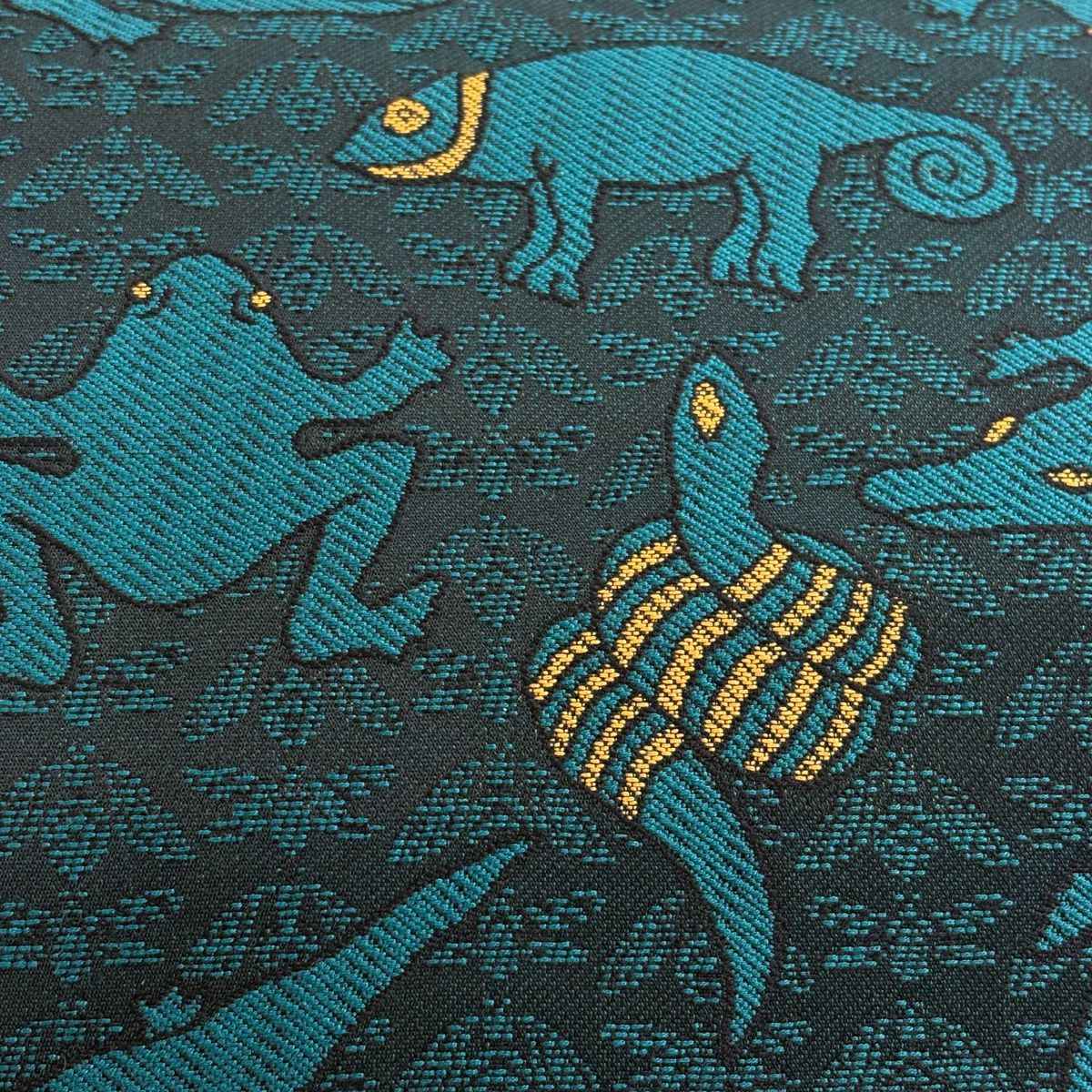 【美品】名古屋帶 逸品級 蛇 蛙 青綠 純蠶絲