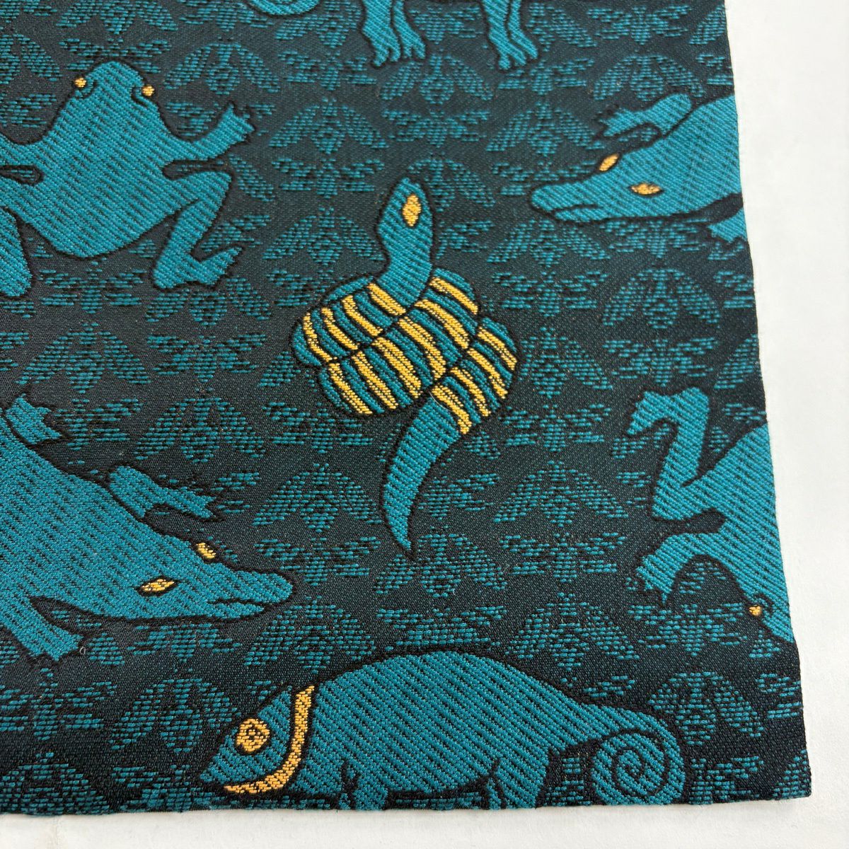 【美品】名古屋帶 逸品級 蛇 蛙 青綠 純蠶絲