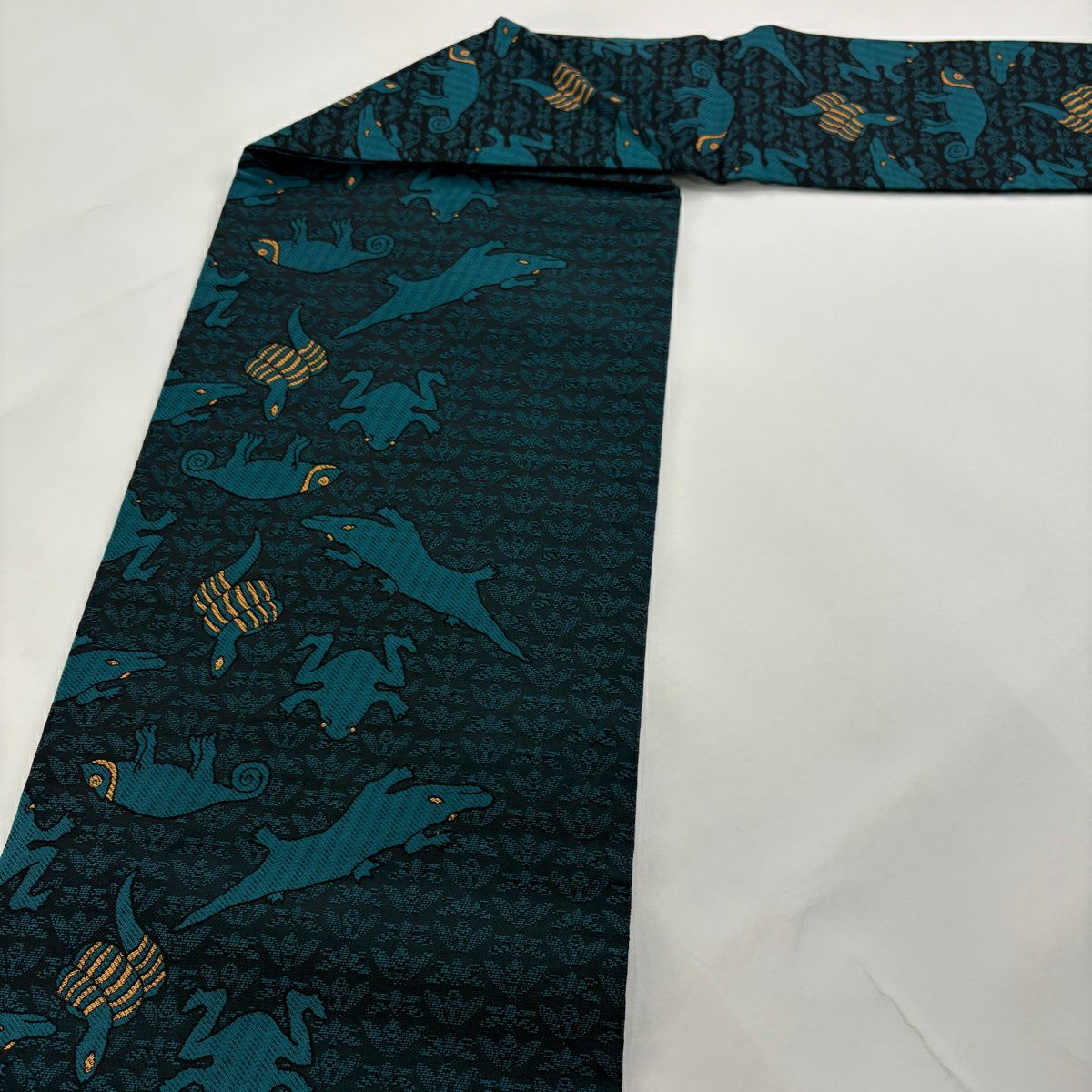 【美品】名古屋帶 逸品級 蛇 蛙 青綠 純蠶絲