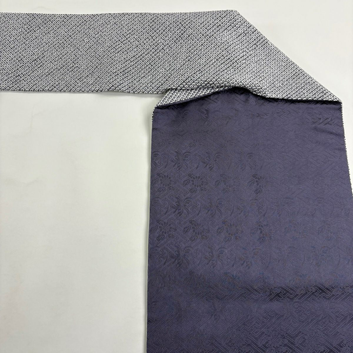 【美品】名古屋帶 逸品級 草花紋紋 菱形 絞染 青紫 純蠶絲