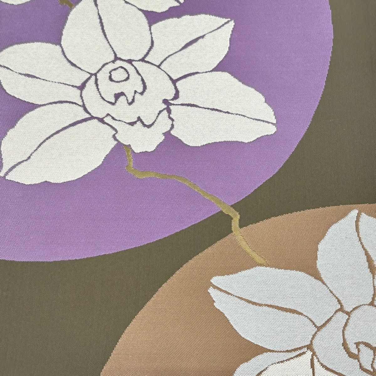 【美品】 袋帶 逸品級 辻村ジュサブロー 落款あり 枝花 焦茶 六通 純蠶絲