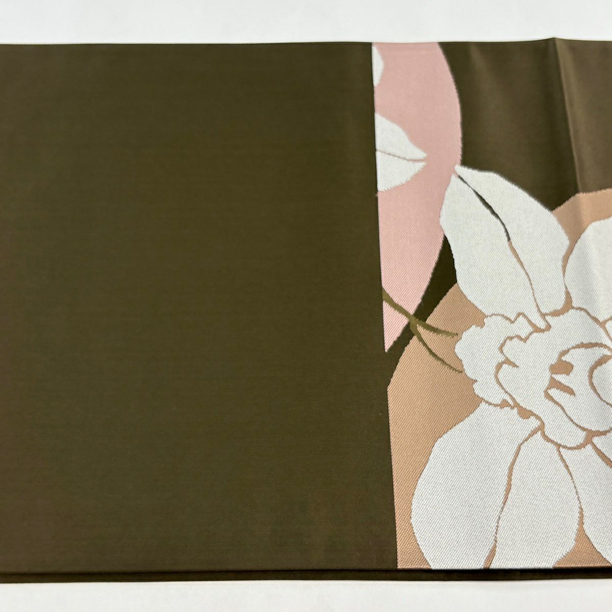 【美品】 袋帶 逸品級 辻村ジュサブロー 落款あり 枝花 焦茶 六通 純蠶絲