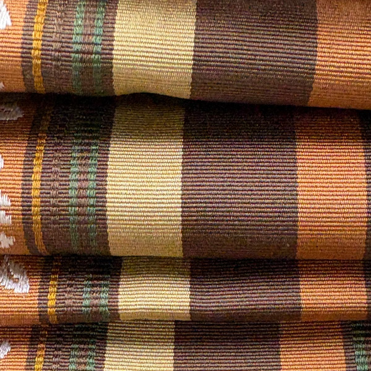 【美品】 袋帶 逸品級 證書齊全 博多織 雙面式 博多間道 草花紋 金線 茶 全通 純蠶絲