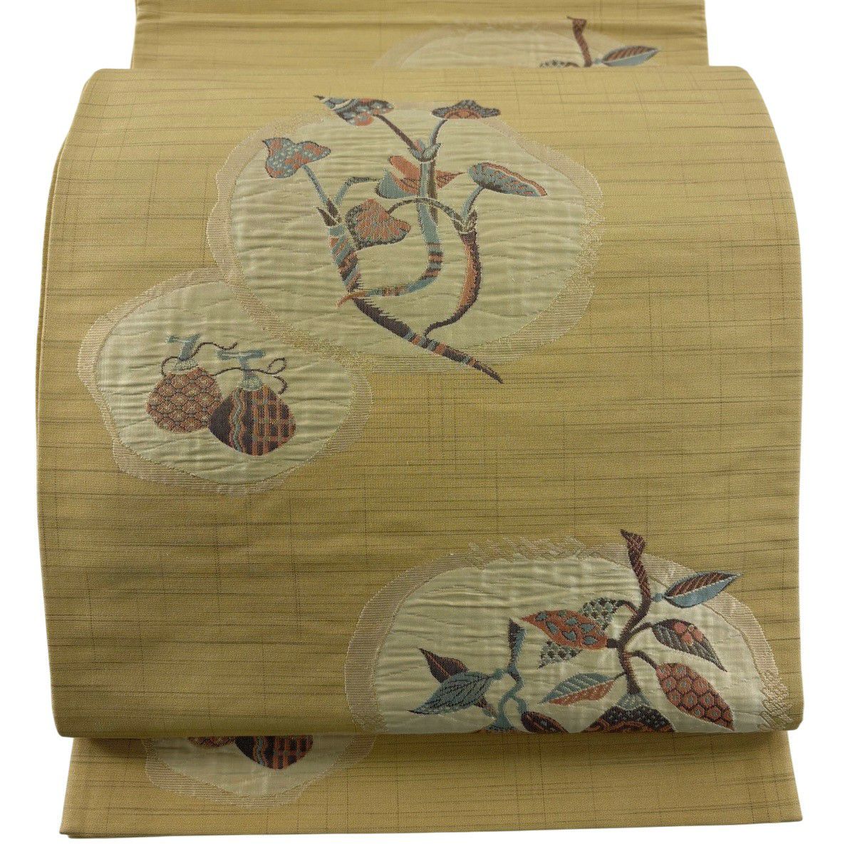 【美品】 袋帶 逸品級 證書齊全 小森草木染工房 生染物 米色 純蠶絲
