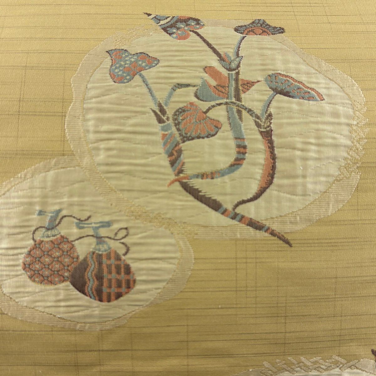 【美品】 袋帶 逸品級 證書齊全 小森草木染工房 生染物 米色 純蠶絲