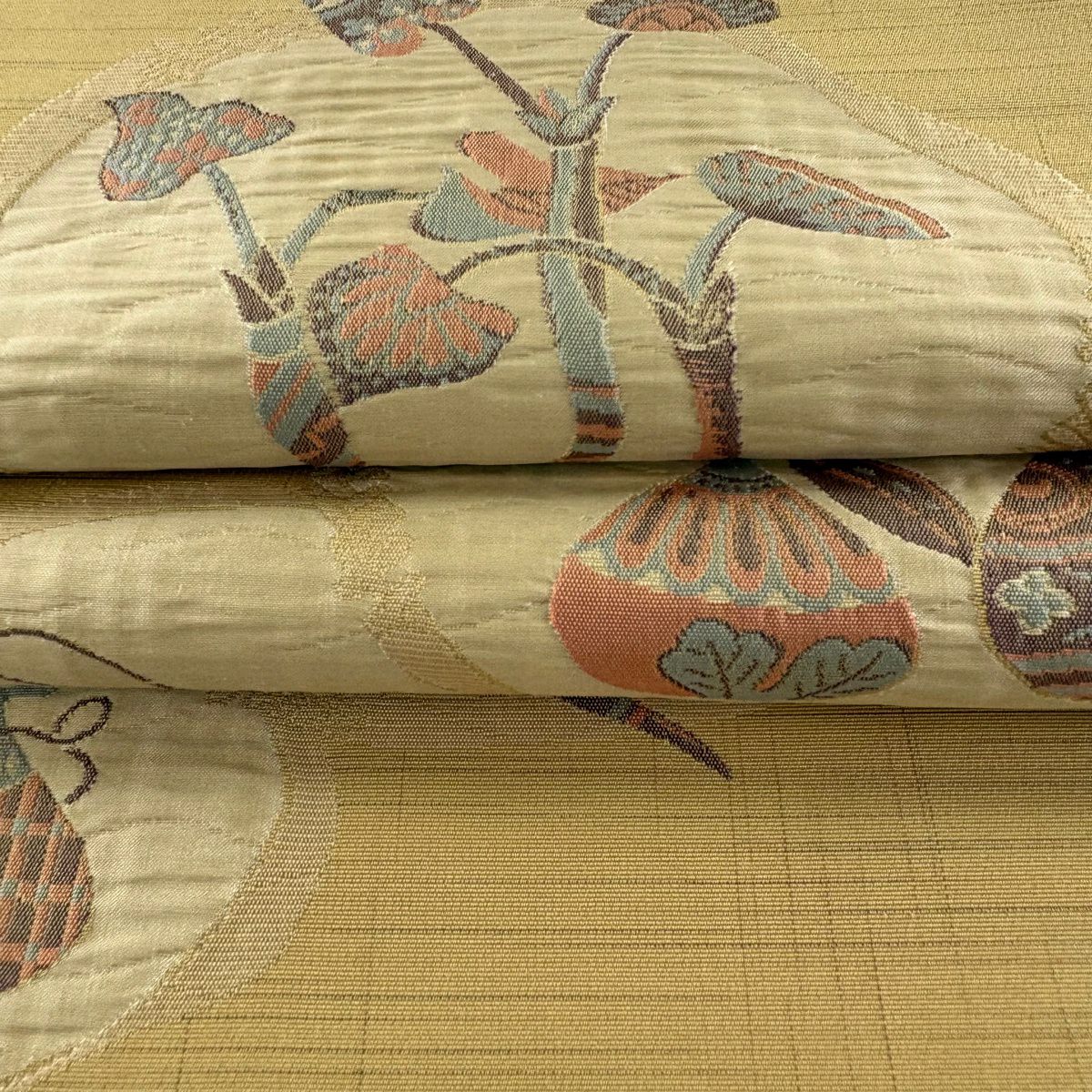 【美品】 袋帶 逸品級 證書齊全 小森草木染工房 生染物 米色 純蠶絲