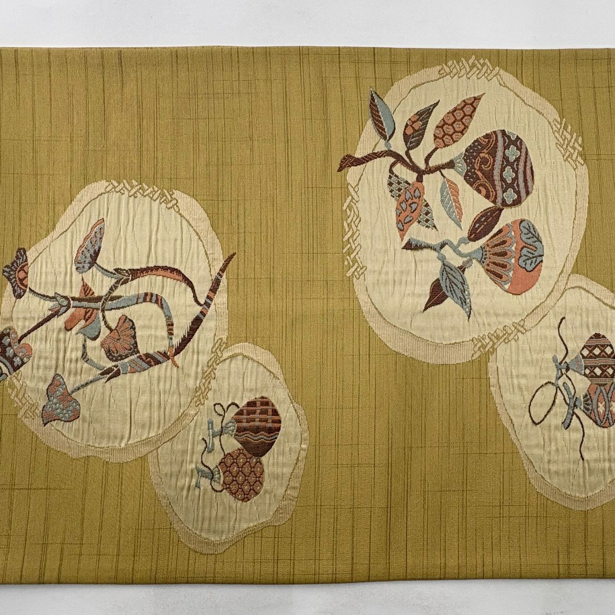 【美品】 袋帶 逸品級 證書齊全 小森草木染工房 生染物 米色 純蠶絲