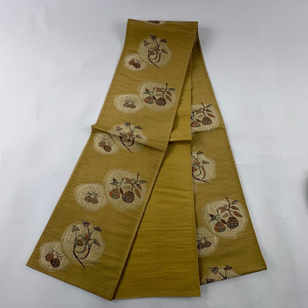 【美品】 袋帶 逸品級 證書齊全 小森草木染工房 生染物 米色 純蠶絲