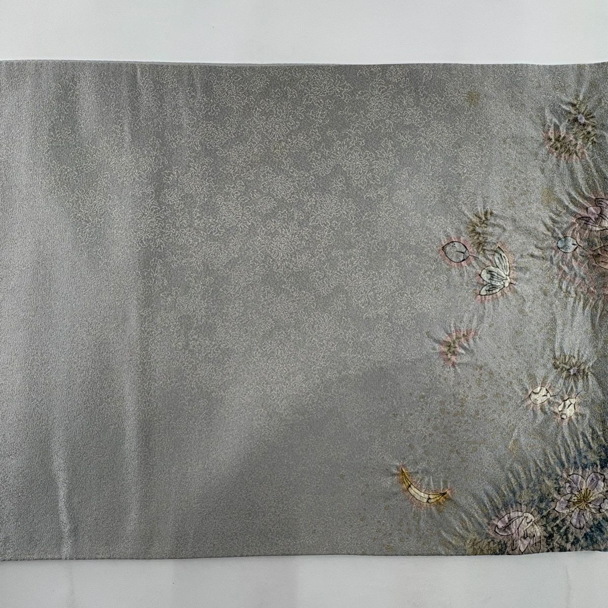 【美品】 袋帶 逸品級 吉乃一廉 落款あり 辻花染 金通 灰 深藍色 お太鼓柄 純蠶絲