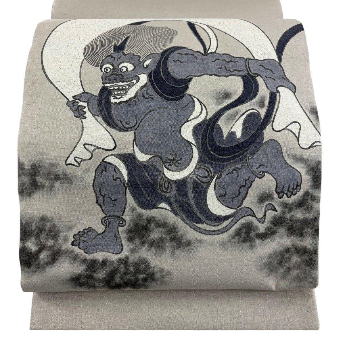 【美品】 袋帶 逸品級 風神 灰 深藍色 正蠶絲