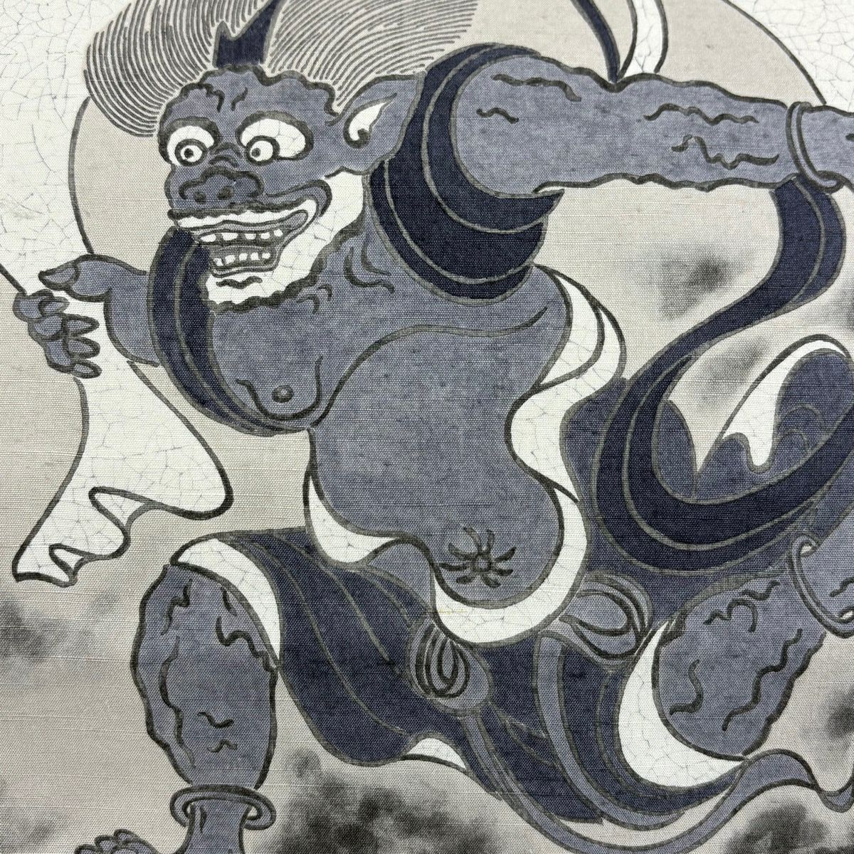 【美品】 袋帶 逸品級 風神 灰 深藍色 正蠶絲