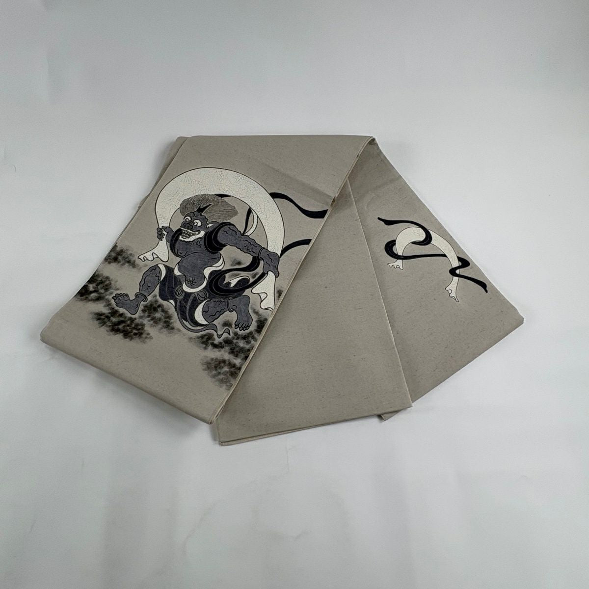 【美品】 袋帶 逸品級 風神 灰 深藍色 正蠶絲