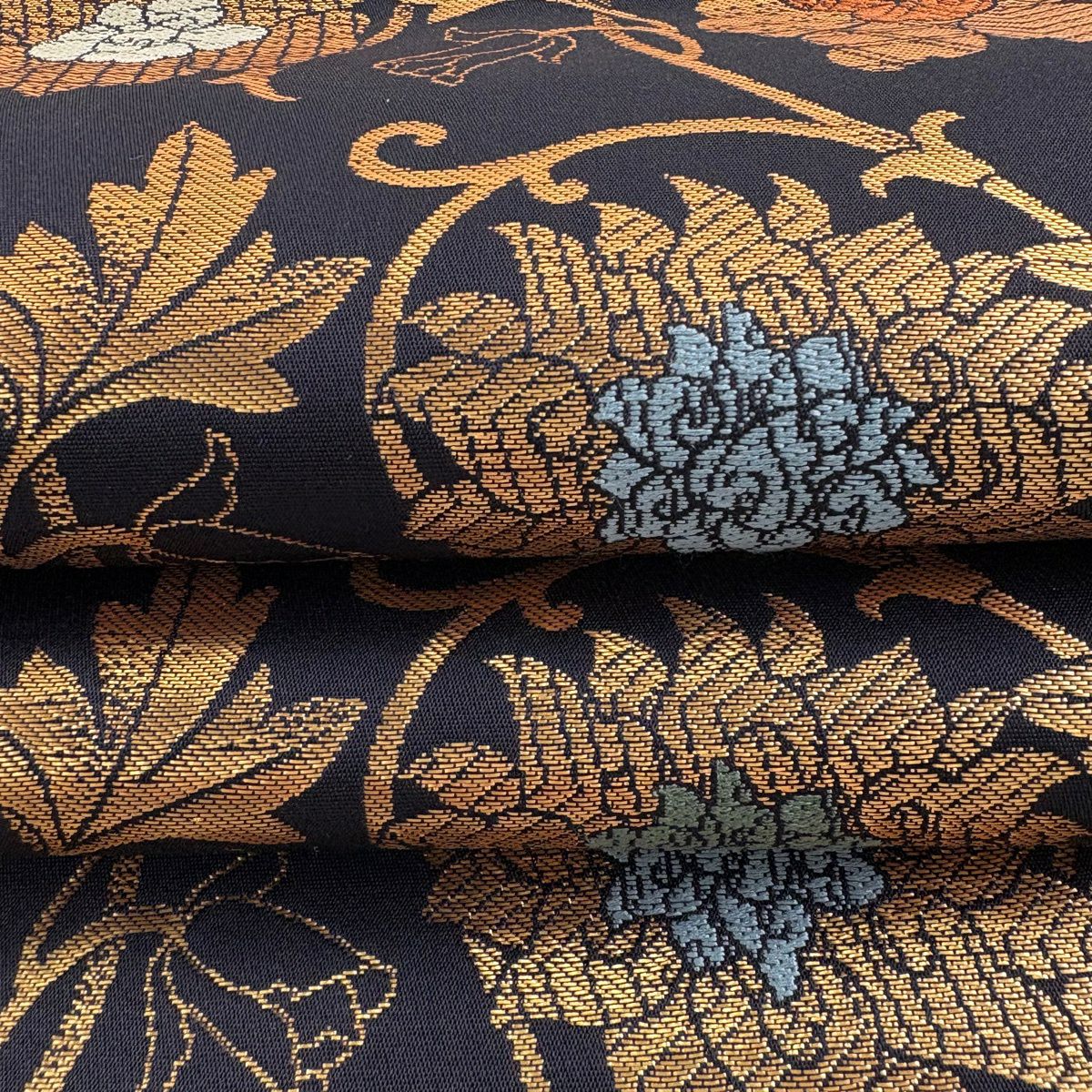 袋帶 逸品級 花唐草紋 金金箔 濃紫 六通 純蠶絲