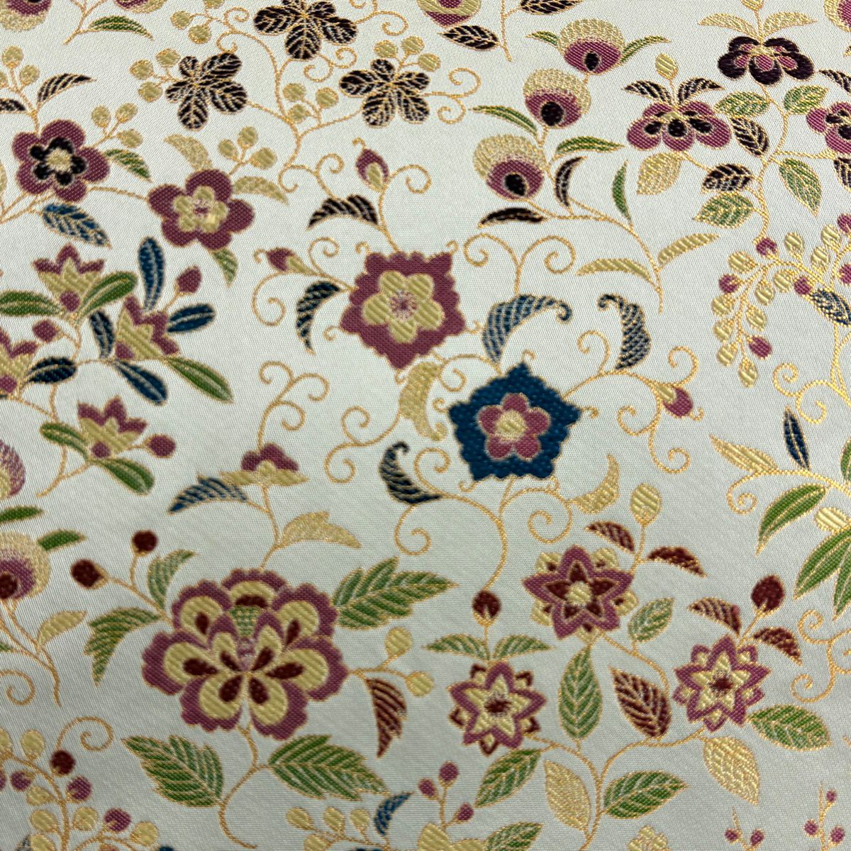 【美品】 袋帶 逸品級 龍村晋 落款 花唐草紋 金金箔 灰色 全通 純蠶絲