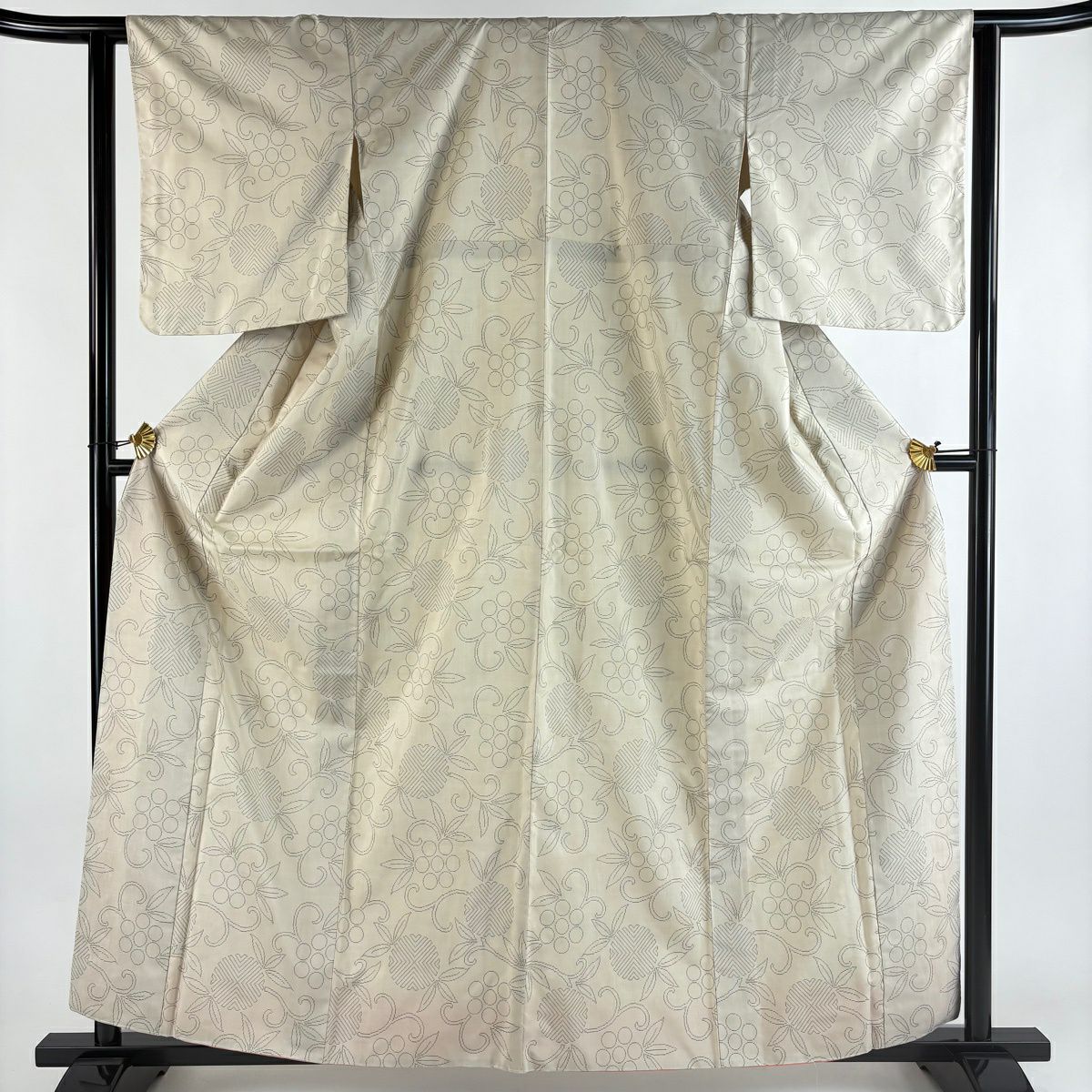 【美品】 紬織 身長160cm 袖長62.5cm S 雙層 笹蔓 米色 純蠶絲 優品級
