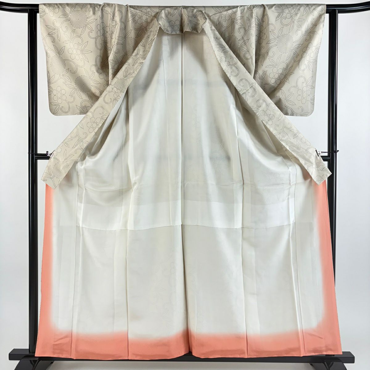 【美品】 紬織 身長160cm 袖長62.5cm S 雙層 笹蔓 米色 純蠶絲 優品級