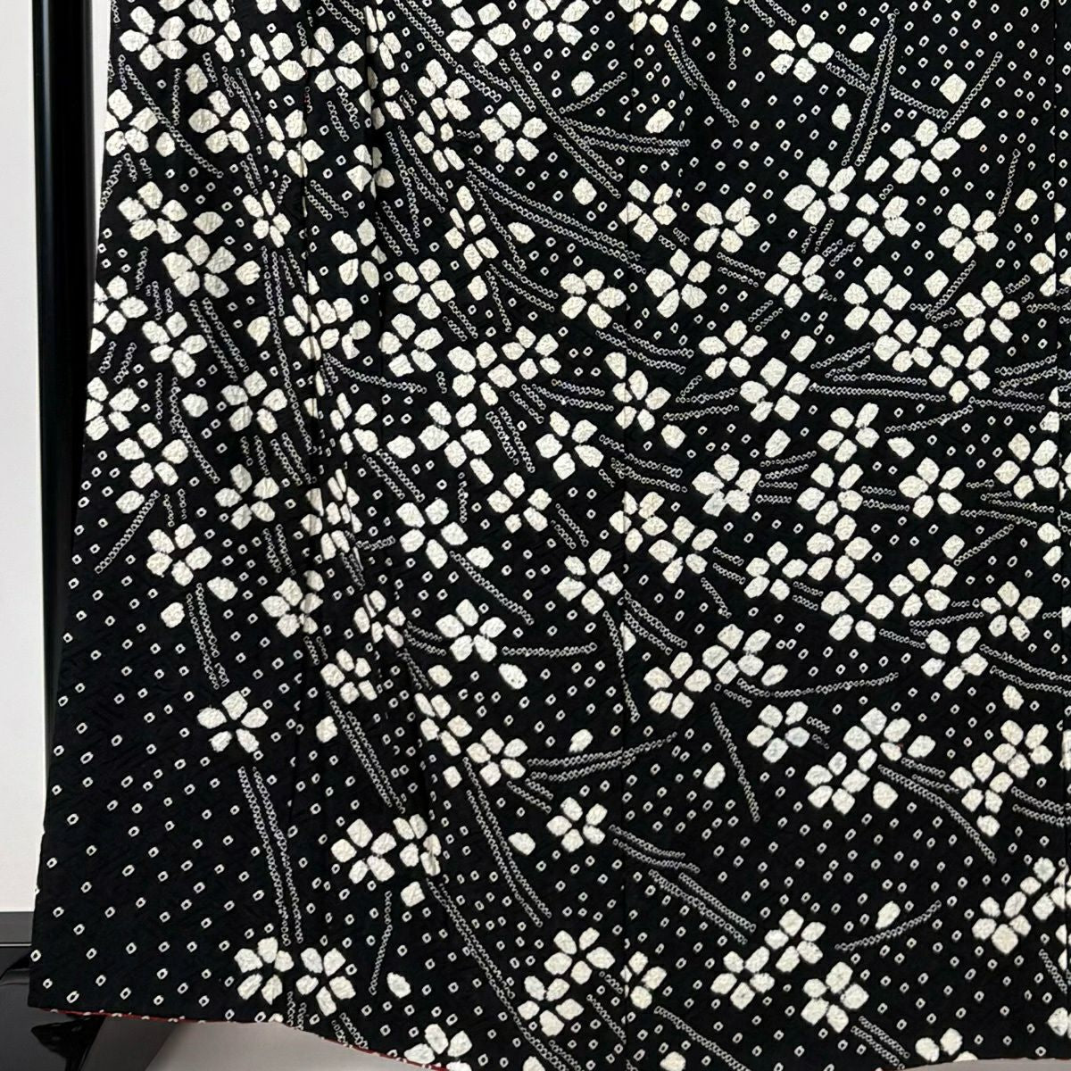 【美品】訪問服 身長164cm 袖長65cm M 雙層 草花紋紋 絞染 黑 純蠶絲 秀品級
