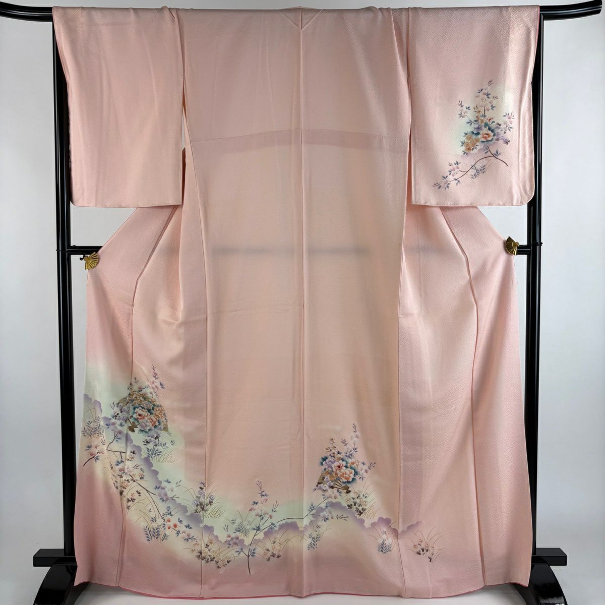 付下 身長168cm 袖長69cm L 雙層 扇子面 櫻花 漸層 金銀彩 粉色 純蠶絲 優品級