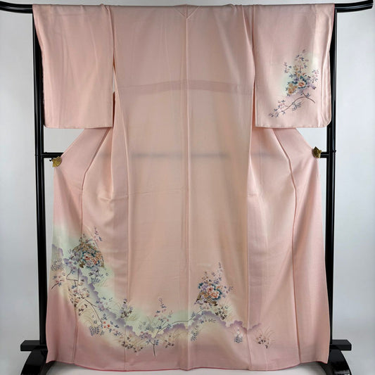 付下 身長168cm 袖長69cm L 雙層 扇子面 櫻花 漸層 金銀彩 粉色 純蠶絲 優品級