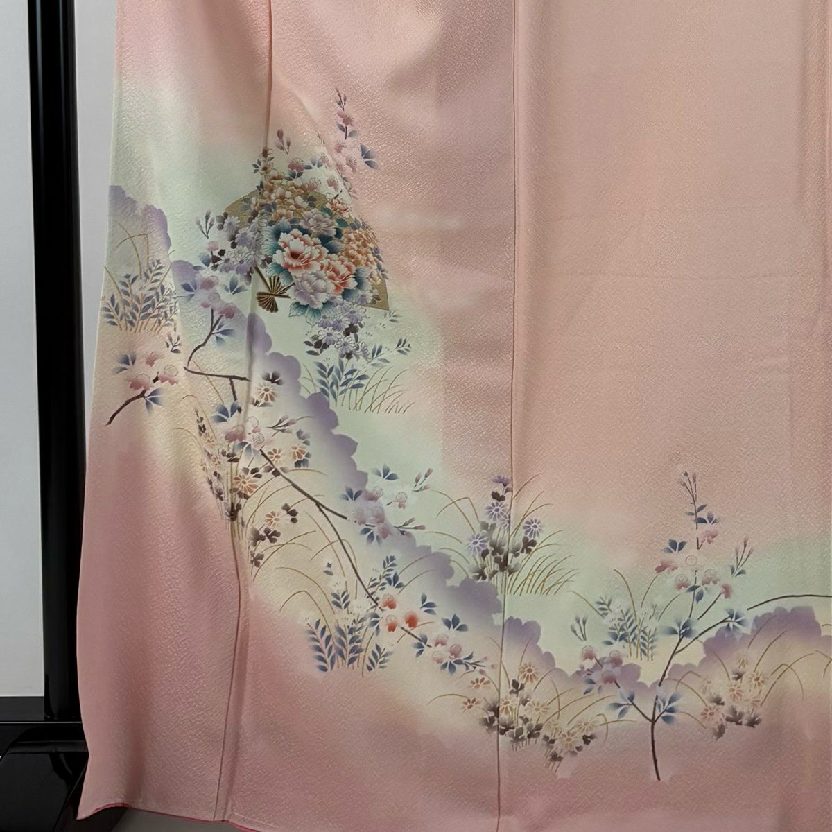 付下 身長168cm 袖長69cm L 雙層 扇子面 櫻花 漸層 金銀彩 粉色 純蠶絲 優品級