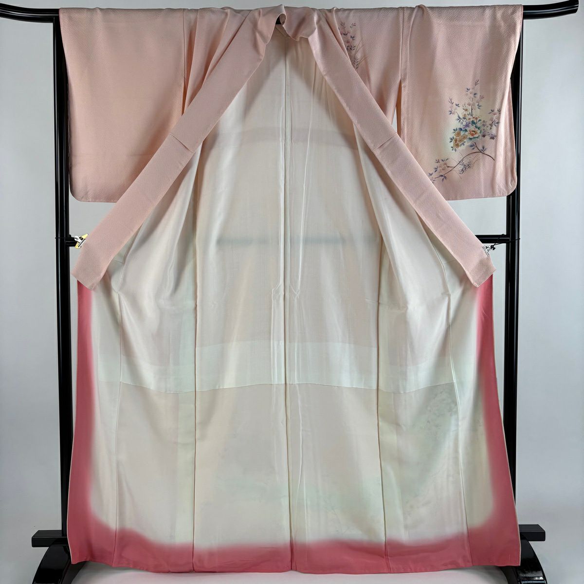 付下 身長168cm 袖長69cm L 雙層 扇子面 櫻花 漸層 金銀彩 粉色 純蠶絲 優品級