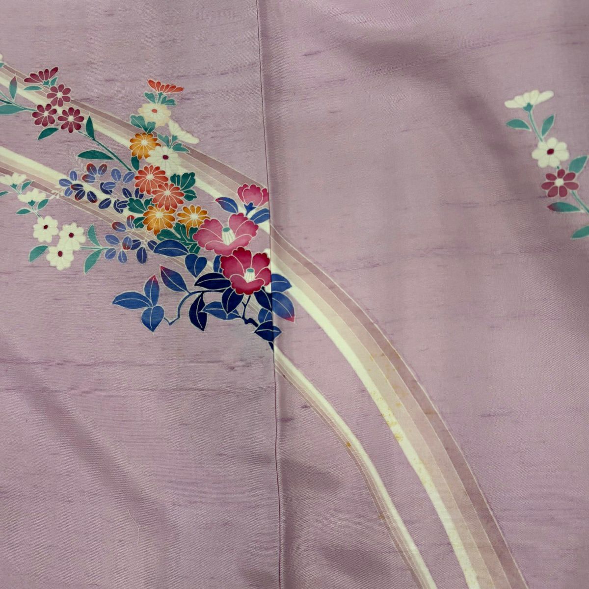 訪問服 身長160cm 袖長63cm S 雙層 紬織織 花束 薄紫 純蠶絲 秀品級 一つ紋