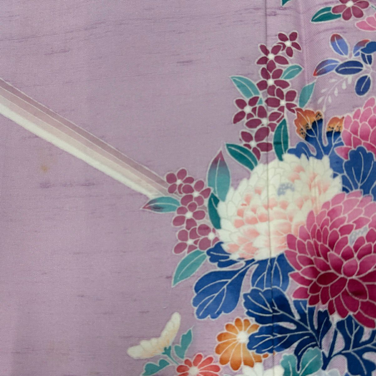 訪問服 身長160cm 袖長63cm S 雙層 紬織織 花束 薄紫 純蠶絲 秀品級 一つ紋